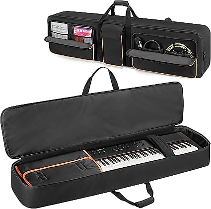 88 Key Keyboard Case Soft (Size: 53.5″x13.8″x6.8″), Padded Piano Case With Handle And Adjustable Shoulder Straps, Keyboard Gig Bag With 3 Pockets For Music Sheet Stand, Sustain Pedals, Cables