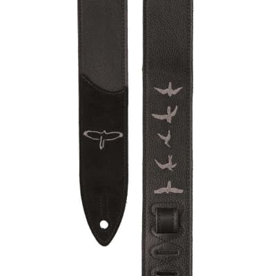 Paul Reed Smith PRS Premium Leather 2" Guitar Strap Embroidered Birds Black image 2