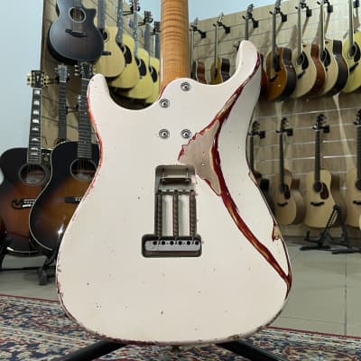 Agostin Custom Guitars Classic S Relic Aged Olympic White Over Candy Apple Red HSS image 7