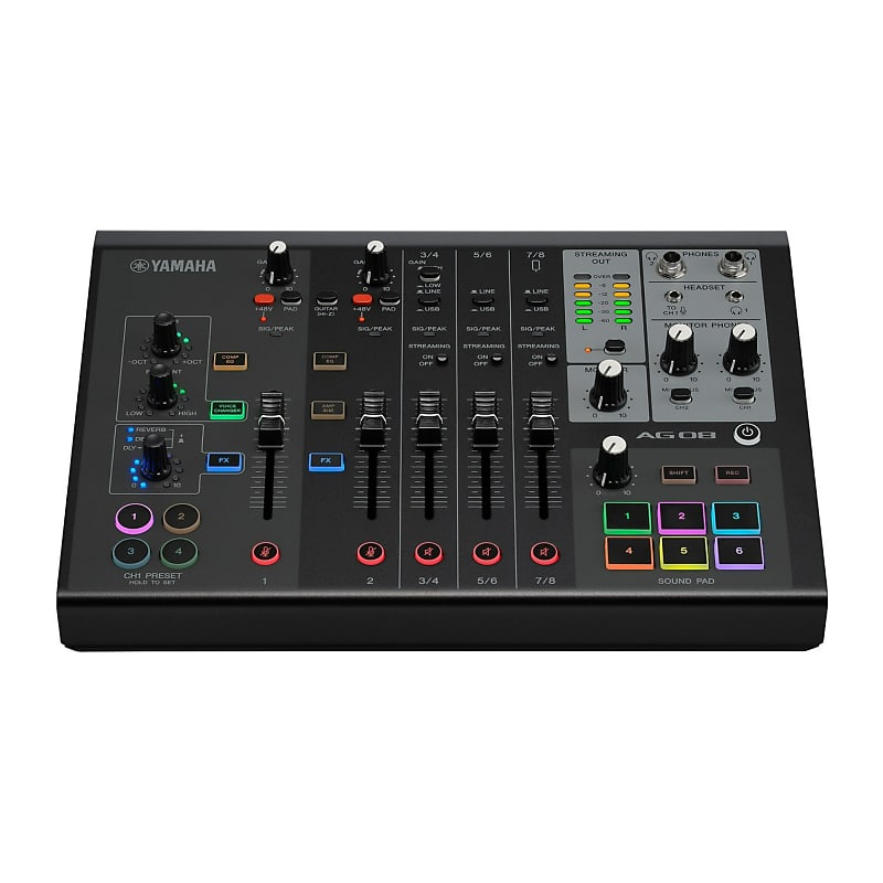 Yamaha AG08 8-Channel Live Streaming Loopback Mixer/USB Interface with Cubase Al, WaveLab Cast, Cubasis LE Software Suite (Black) image 1