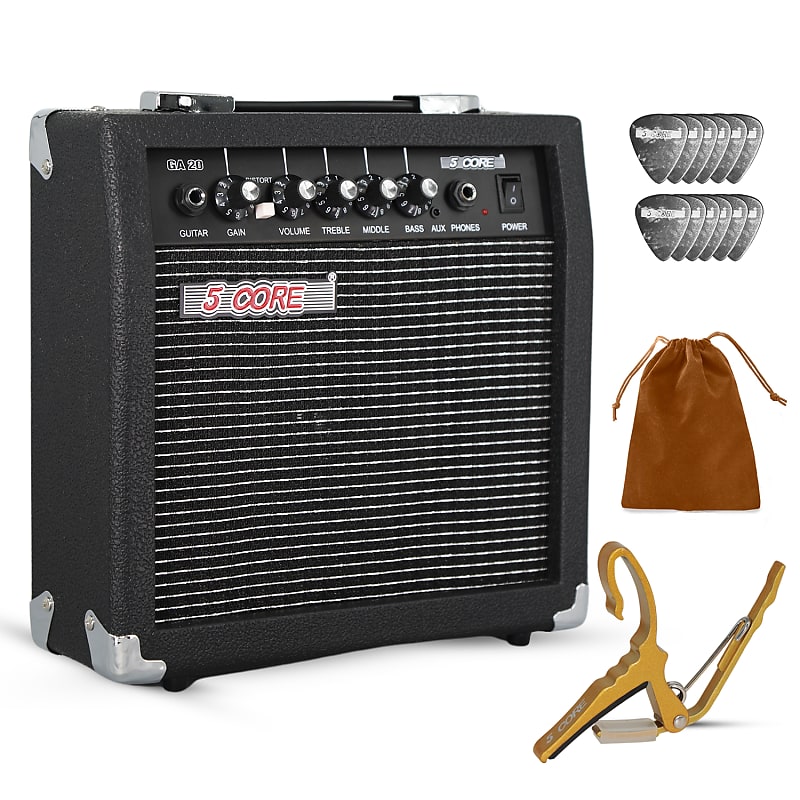 5 Core Guitar Amp 20W Electric Portable Mini Amplifier w Built in 6.5&quot; Speaker Aux Headphone Jack  			
