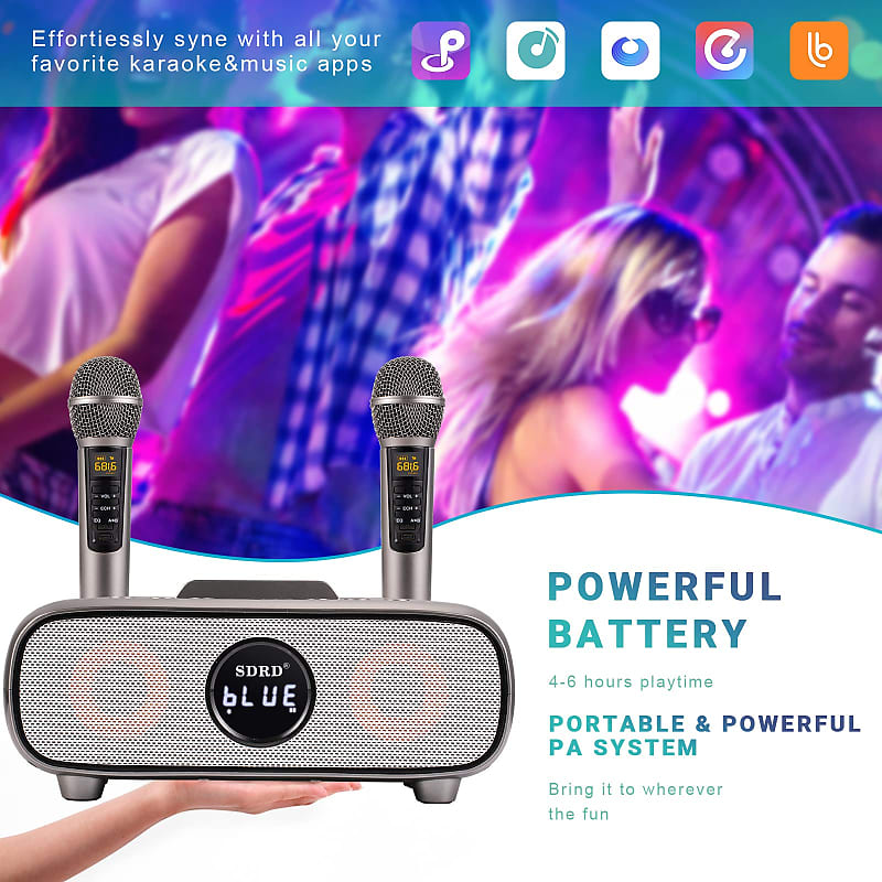 Karaoke Machine for Adults and Kids,Portable Bluetooth 2 Wireless Karaoke  Microphone with Holder/USB/TF Card/AUX-in, PA Speaker System for Home  Party