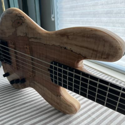 MG Bass MGBASS JB1 SPALTED MAPLE 5-string bass, Made in USA, SPALTED MAPLE top, ASH body, 3-piece MAPLE neck, EBONY fretboard, BARTOLINI pickups and preamp, Italia Leather Straps 4” wide Acorn Amber strap, GATOR hardshell case image 13