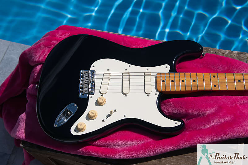 1994 Fender '57 Stratocaster Reissue ST57- 77LS w USA Gold Lace Sensor  Pickups - Clapton! Made in Japan MIJ - Black - Demo Video