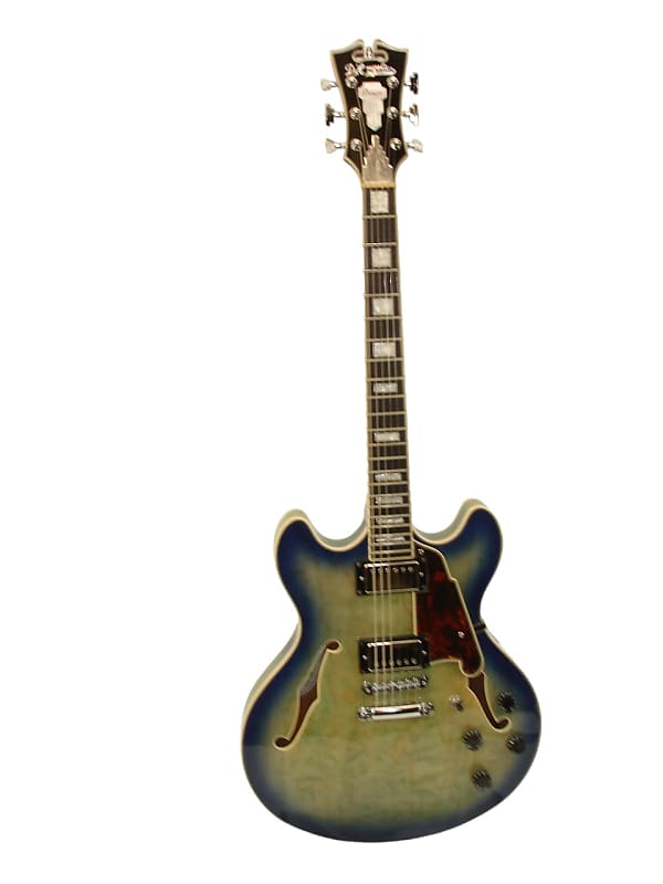 D'Angelico DAPDCBLBCSCBEX Premier Series DC Boardwalk Semi-Hollow Electric Guitar, Blue Burst image 1