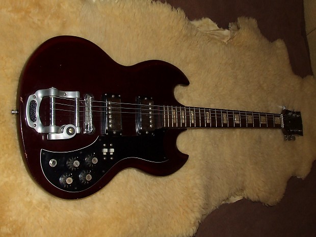Vintage Global SG Copy Model 4090 MIJ or MIK Late 1960 s Dark Brown Japan Electric guitar Bigsby