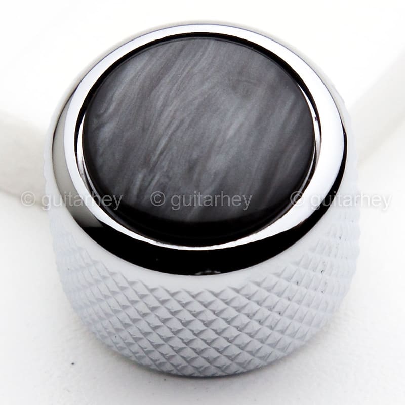 NEW (1) Q-Parts Guitar Knob CHROME with ACRYLIC BLACK PEARL on Dome KCD-0050 image 1