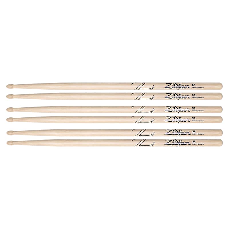 Zildjian 5A Natural Wood Tip Drum Sticks (3 Pair Bundle) image 1