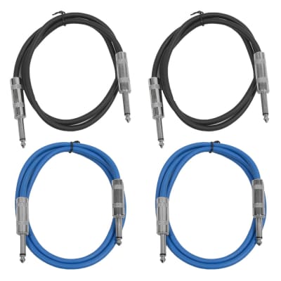 4 Pack of 3 Foot 1/4" TS Patch Cables 3' Extension Cords Jumper - Black & Blue image 1