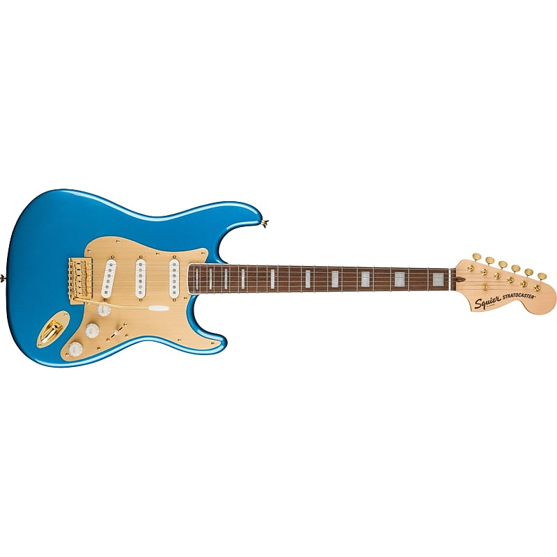 Squier (Fender) 40th Anniversary Stratocaster Guitar, Gold Lake Placid Blue image 1
