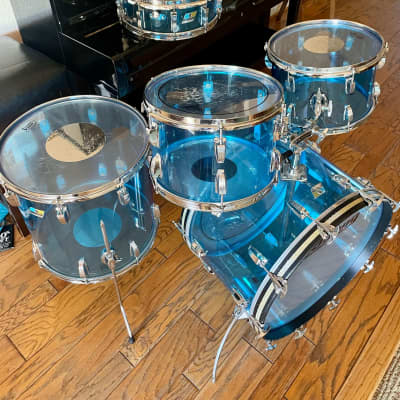 Ludwig Vistalite Big Beat 5pc Kit 12/13/16/22" with Matching 5x14" Snare Drum 1970s - Blue image 2