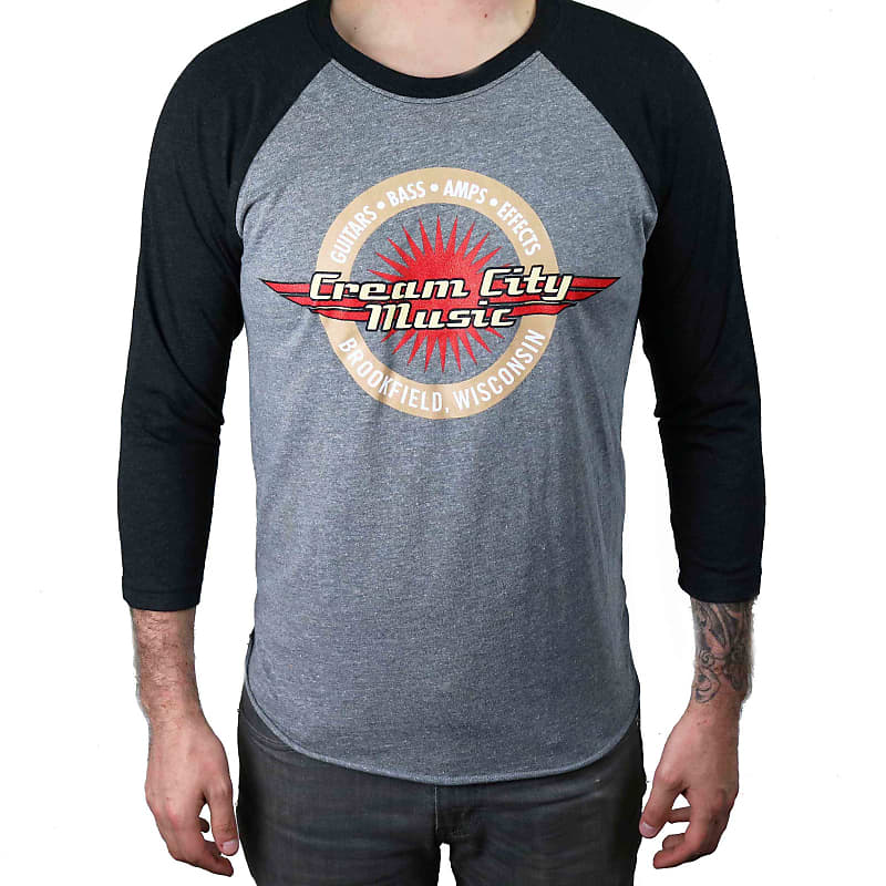 Cream City Music Logo 3/4 Sleeve Raglan T-Shirt in Black & Grey Extra Large image 1