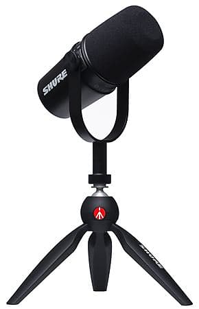 Shure MV7 USB Microphone With Manfrotto Pixi Tripod Stand Bundle Black image 1