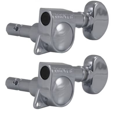 Grover 406C6 Mini Locking Rotomatics with Round Button - Guitar Machine Heads, 6-in-Line, Bass Side (Left) - Chrome image 1