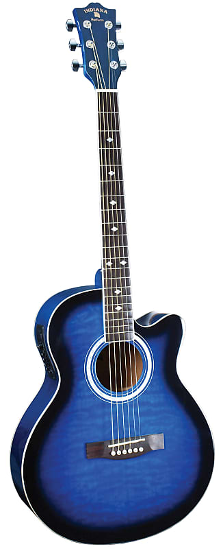 Indiana MAD-QTBL Madison Elite Deluxe Concert Cutaway Spruce Top 6-String Acoustic Electric Guitar - Quilt Blue image 1