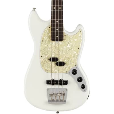 Fender American Performer Mustang Bass, Rosewood (with Gig Bag), Arctic White