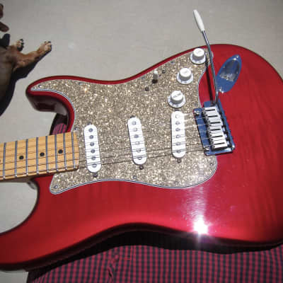 Fender American Standard Stratocaster Special Order Flamed Maple Body Gold Metal Flake Guard Custom Color Super Rare-Circa 1995-Candy Apple Burst for sale