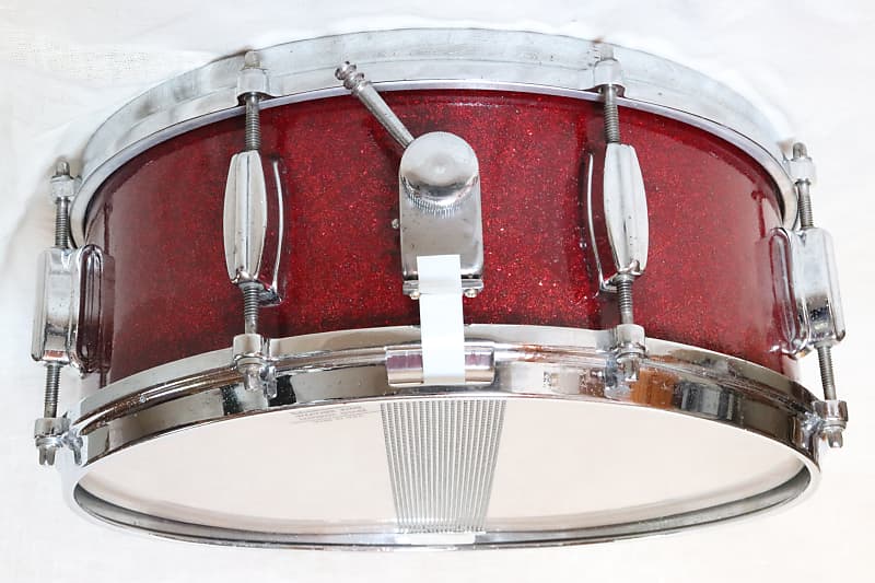 Vintage Japanese (MIJ) 5.5x14 Micro-Sensitive Snare Drum, Red Sparkle, 8 lugs -1960s image 1
