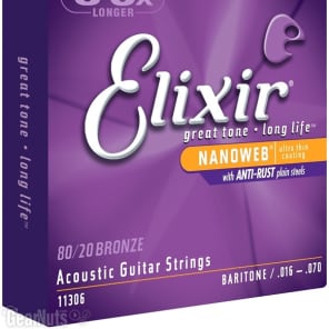 Elixir Strings 11306 Nanoweb 80/20 Acoustic Baritone Guitar Strings - .016-.070 6-string image 2