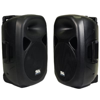 Pair of Powered 12" PA Speakers Rechargeable with 2 Mics Remote Bluetooth image 2