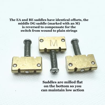 Bensonite Compensated Tele Saddles - Stainless Steel and Brass - Polished image 3
