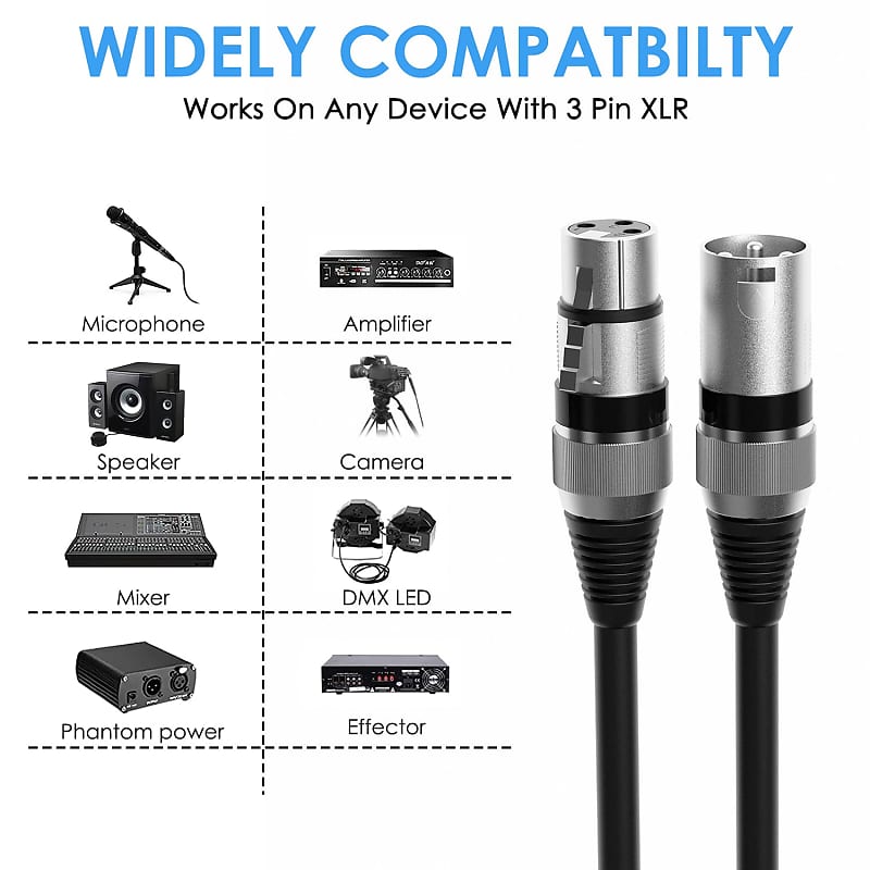 20Ft 6Pack Xlr Microphone Cable Male To Female Mic Cable 3-Pin Balanced  Shielded Xlr Cable Suitable For Microphone Broadcasting Stage Recording  Studio Podcast Audio Interface
