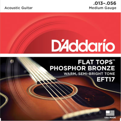 D'Addario EFT17 Flat Top Phosphor Bronze Acoustic Guitar Medium Gauge Strings 13-56 image 1