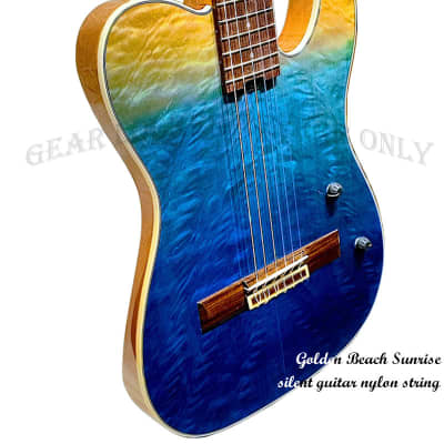 Golden beach sunrise solid cedar Nylon string silent guitar (custom made) image 3
