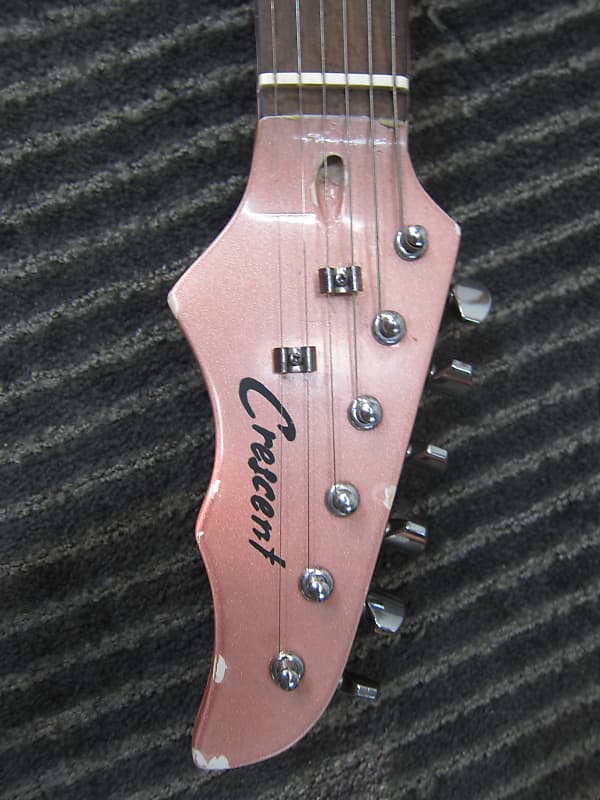 Crescent Strat Style Guitar Salmon Colo Plays Good Sounds Good Needs New Strings Cool Color Goo