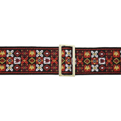 D'andrea Ace Reissue ACE1 X'S & O'S  Jacquard Weave 2" wide Guitar Strap  Red/White image 2