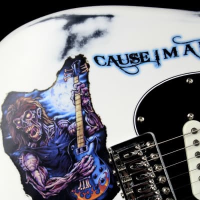 Custom Painted and Upgraded Fender Squier Bullet Strat Series - Aged and Worn with Custom Graphics image 8