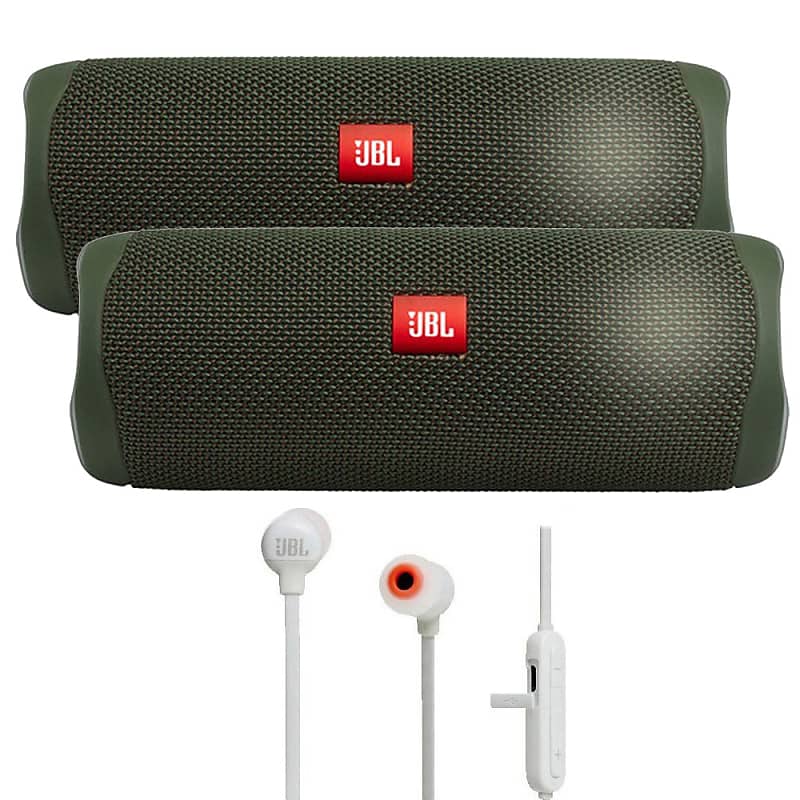 2 X JBL FLIP 5 Waterproof Portable Bluetooth Speaker - Green + JBL Tune  110BT Wireless In-Ear Headphones Pure Bass Color White