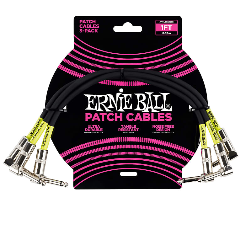 Ernie Ball 1' Angle / Angle Patch Cable 3-Pack - Black