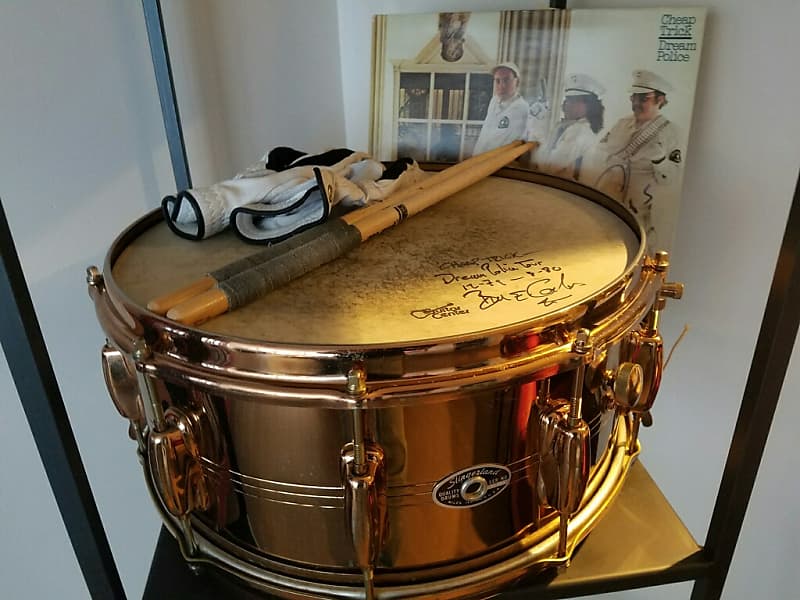 Slingerland Cheap Trick, Bun E. Carlos, Dream Police Tour, 6.5x14" Custom Brass Snare. Signed! Authenticated! Extras! Amazing! 1970s - Brass image 1
