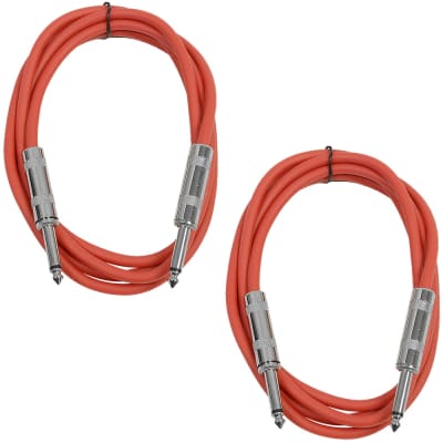 2 Pack of 6 Foot 1/4" TS Patch Cables 6' Extension Cords Jumper - Red & Red image 1