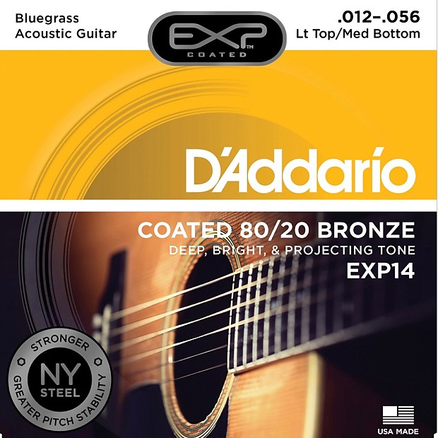 D'Addario EXP14 Coated 80/20 Bronze Acoustic Guitar Strings Light Top/Medium Bottom/Bluegrass 12-56 image 1