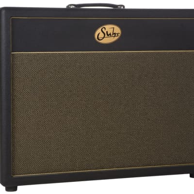 Suhr 2x12 Deep Speaker Cabinet in Black with Gold Grille and Celestion Vintage 30 Speakers image 2