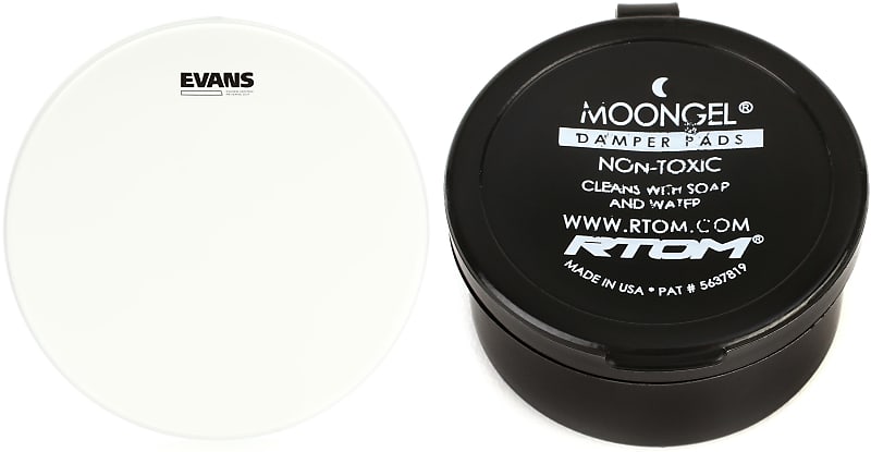 Evans Power Center Reverse Dot Drumhead - 14 inch  Bundle with RTOM Moongel Drum Damper Pads - Blue (6-pack) image 1