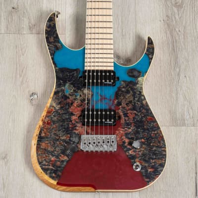 Skervesen Raptor 7 7-String Baritone Guitar, Maple Fretboard, Poplar Burl, Custom Red / Blue Stain for sale