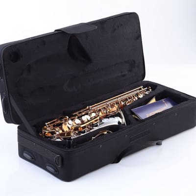 OPUS 351NL Eb ALTO SAXOPHONE, NICKEL PLATED BODY, DARK GOLD LACQUER KEYS, HIGH #F KEY,  LEATHER PADS, ABS CASE image 8