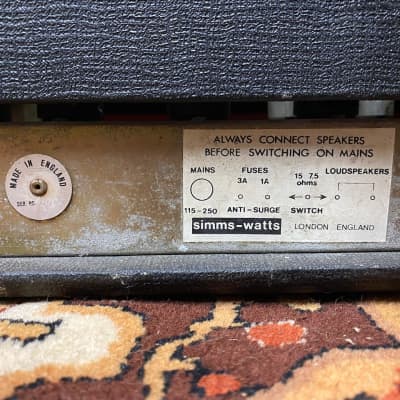 Vintage 1970s Simms Watts AP 100 AP100 100w MK2 Guitar Valve Amplifier Head image 17