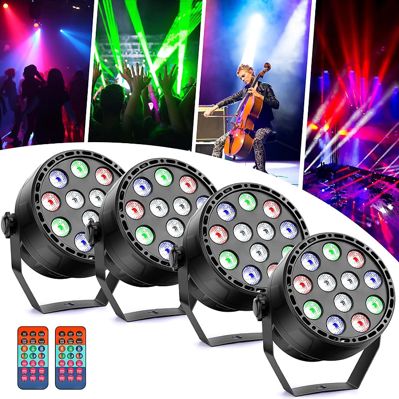 Stage Lights 4 Pack,12 Led Rgbw Par Can Light Uplights With Remote, 8 Modes Dj  Disco Lights Sound Activated Dmx Control For Party Bar Ktv Dance Birthday  Halloween Christmas Wedding Church