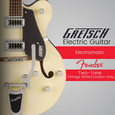 Gretsch G5420T Electromatic Hollow Body Electric Guitar (Two-Tone Vintage White/London Gray) with Bigsby Tremolo - Dual-Coil Pickups, Hollow Body Design Bundle with Gretsch G6241FT Hardshell Case image 2