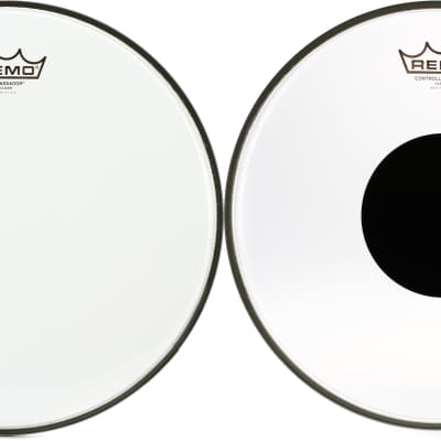 Remo Ambassador Clear Drumhead - 13 inch  Bundle with Remo Controlled Sound Clear Drumhead - 12 inch - with Black Dot image 1