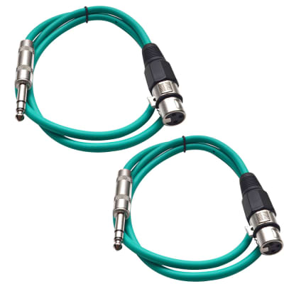 2 Pack of 1/4 Inch to XLR Female Patch Cables 3 Foot Extension Cords Jumper - Green and Green image 1