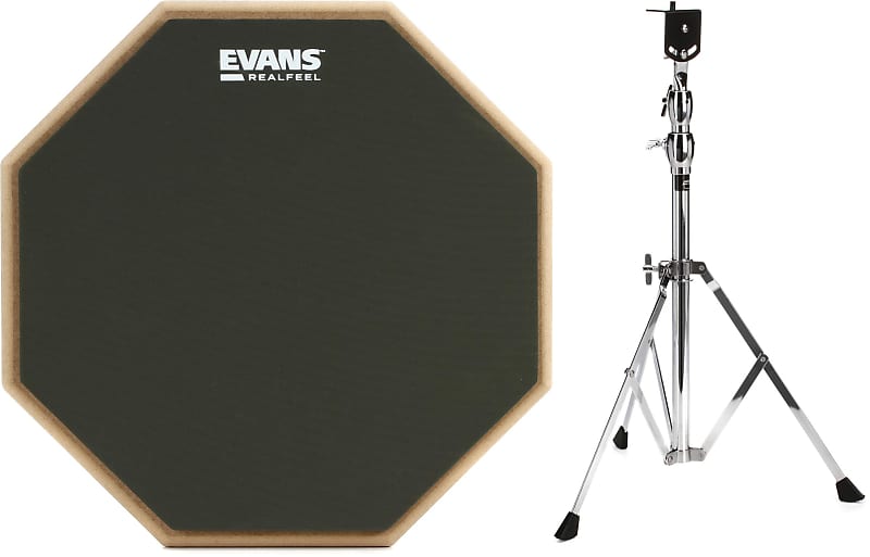 Evans RealFeel 2-Sided Pad - 12 inch Bundle with Ahead Practice Pad Stand -  8mm Thread