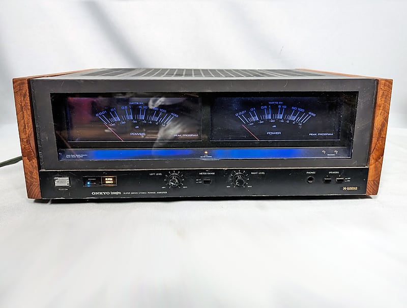 Onkyo Integra M-506RS Top Line Stereo Power Amplifier, 120/220 V, Back Lit VU Meters, 150 WPC, Ex Sound, Built, Japan Black, Wood Panels Onkyo Integra M-506RS Top Line Stereo Power Amplifier, 120/220 V, Back Lit VU Meters, 150 WPC, Ex Sound, Built, Japan Black, Wood Panels