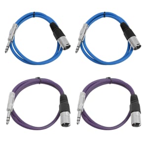Seismic Audio SATRXL-M2-2BLUE2PURPLE 1/4" TRS Male to XLR Male Patch Cables - 2' (4-Pack)