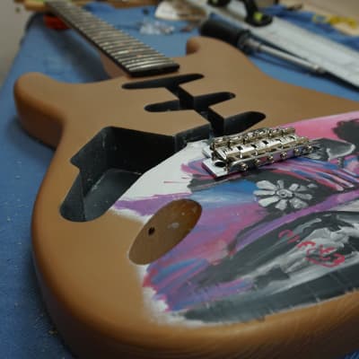 Unique Custom Jimi Hendrix hand painted guitar left handed stratocaster gold image 3