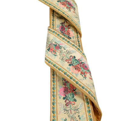 Victorian Floral Jacquard Handmade Guitar Strap in Shades of Cream, Green, and Pink, image 2